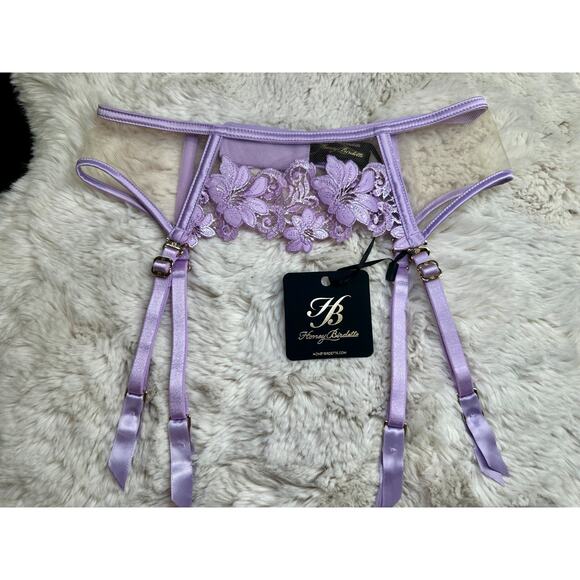 Honey Birdette Other - Honey Birdette AMELIE💜 Lilac Purple Floral Lace Garter Suspender Belt XS